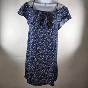Forever 21 Women's Dress Mini Off Shoulder Blue Floral Comfort Short Sleeve Sz S